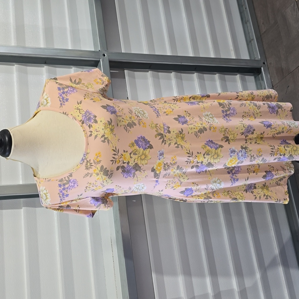 Bobbie Brooks Peach Floral Skater Dress Size Large